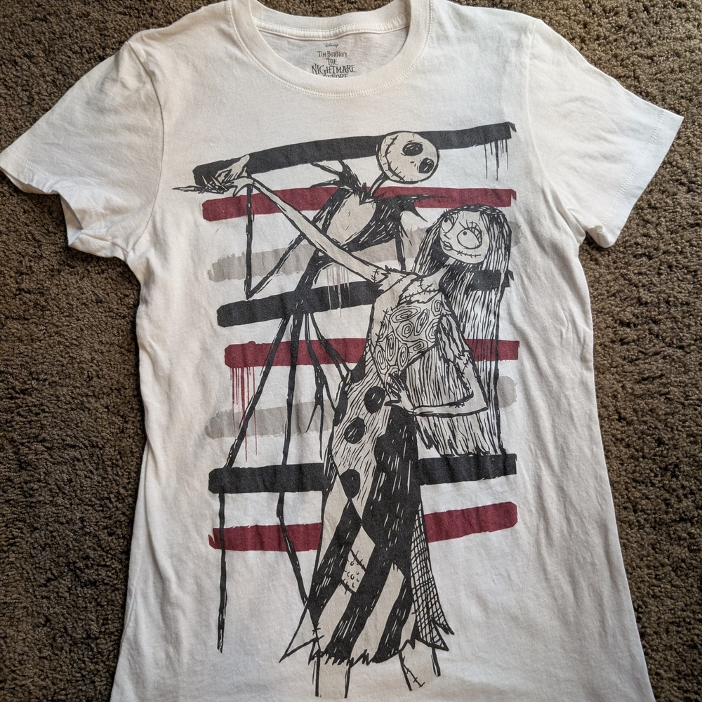 White Graphic T-Shirt with Black and Red Design
